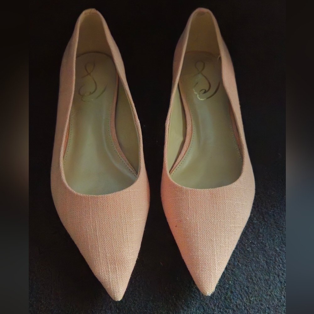 Sam Edelman Wanda Pointed Toe Flats in Blush Pink Leather w/Linen Overlay-Size 7